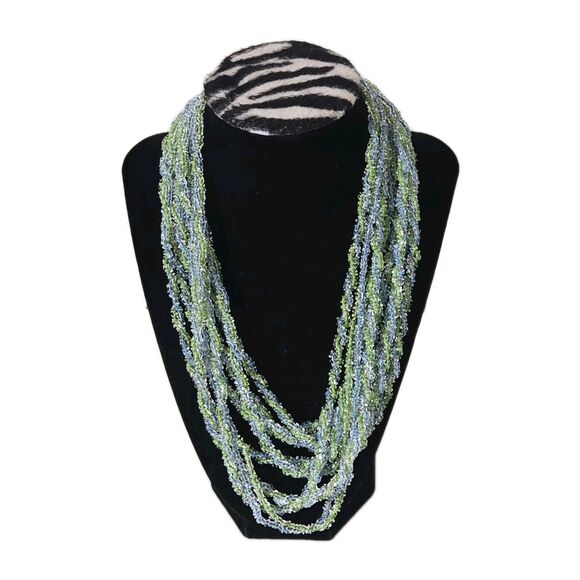 Vintage Japanese 70's Glass Seed Bead & Faceted Crystal Multi-Strand Necklace - Picture 6 of 10